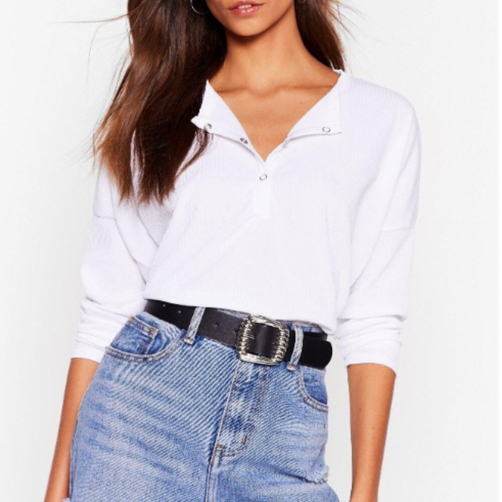 NWT Nasty Gal It's Poppin' Snap Closure Ribbed Top